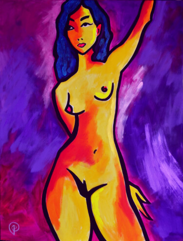 Pittura intitolato "Nude on violet" da Margarita Felis, Opera d'arte originale, Acrilico