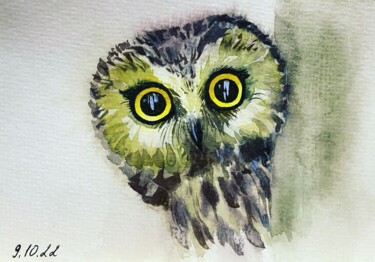 Ζωγραφική με τίτλο "The owl eyes" από Margarita Gladilina, Αυθεντικά έργα τέχνης, Ακουαρέλα