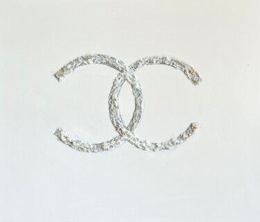 Painting titled "White Chanel with P…" by Margarita Glambert, Original Artwork, Acrylic Mounted on Wood Stretcher frame