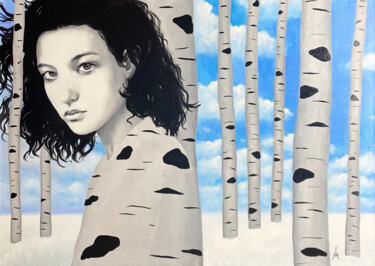 Картина под названием "Зима в березовом ле…" - Margarita Ivanova, Подлинное произведение искусства, Масло Установлен на Дере…