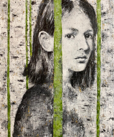 Картина под названием "Березовый лес" - Margarita Ivanova, Подлинное произведение искусства, Масло Установлен на Деревянная…