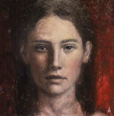 Schilderij getiteld "Girl with shining e…" door Margarita Ivanova, Origineel Kunstwerk, Olie Gemonteerd op Frame voor houten…
