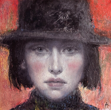 Painting titled "Girl in a hat and s…" by Margarita Ivanova, Original Artwork, Oil Mounted on Wood Stretcher frame