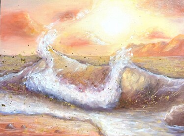 Painting titled "Golden Sea" by Margarita Pigaeva, Original Artwork, Oil