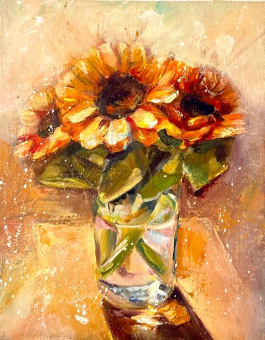 Painting titled "Impasto Sunflowers" by Margarita Pigaeva, Original Artwork, Oil
