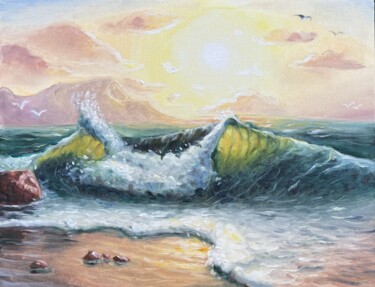 Painting titled "Calm Sea" by Margarita Pigaeva, Original Artwork, Oil