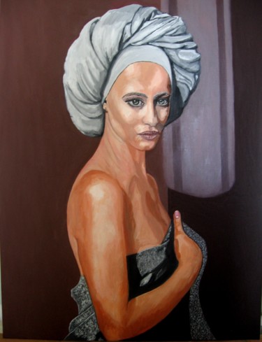 Schilderij getiteld "Femme au turban" door Margarita Schleifer, Origineel Kunstwerk, Olie