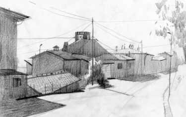 Drawing titled "Small town in the A…" by Margarita Simonova, Original Artwork, Charcoal