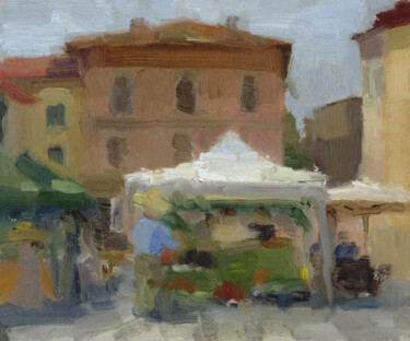 Malerei mit dem Titel "Tuscan summer market" von Margarita Simonova, Original-Kunstwerk, Öl