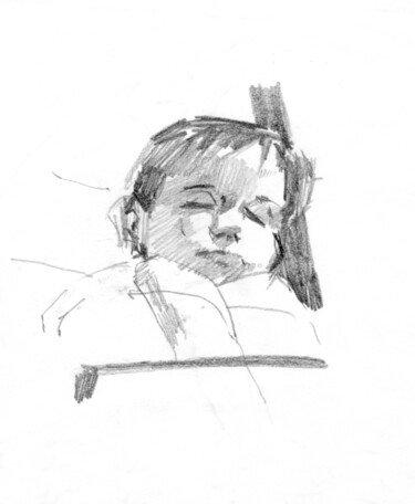 Dessin intitulée "Sleeping baby" par Margarita Simonova, Œuvre d'art originale, Fusain