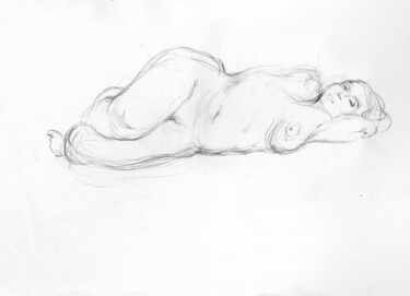 Dessin intitulée "Sleeping goddess" par Margarita Simonova, Œuvre d'art originale, Fusain