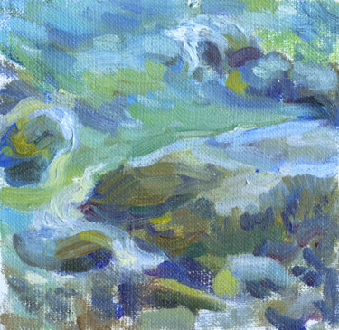 Painting titled "Rain on the sea" by Margarita Simonova, Original Artwork, Oil