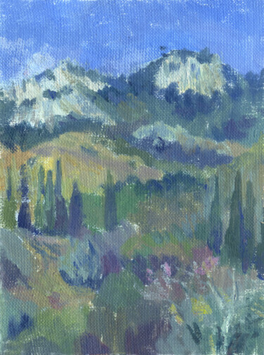 Painting titled "Mountains in the cl…" by Margarita Simonova, Original Artwork, Oil