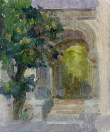 Painting titled "Entrance to the Chu…" by Margarita Simonova, Original Artwork, Oil