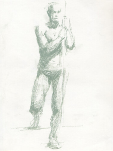 Dibujo titulada "A man with a stick" por Margarita Simonova, Obra de arte original, Pastel