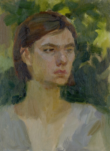 Malarstwo zatytułowany „Young woman under t…” autorstwa Margarita Simonova, Oryginalna praca, Olej