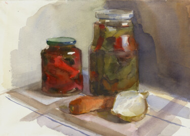 Pittura intitolato "Pickled vegetables" da Margarita Simonova, Opera d'arte originale, Acquarello