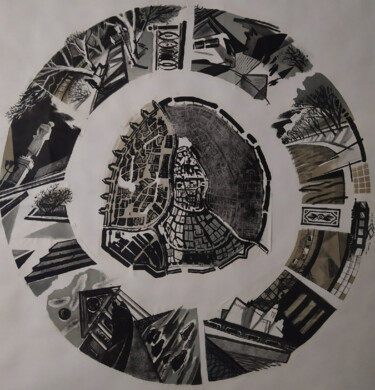 Druckgrafik mit dem Titel "Garden ring road" von Margarita Suliaeva, Original-Kunstwerk, Lithographie