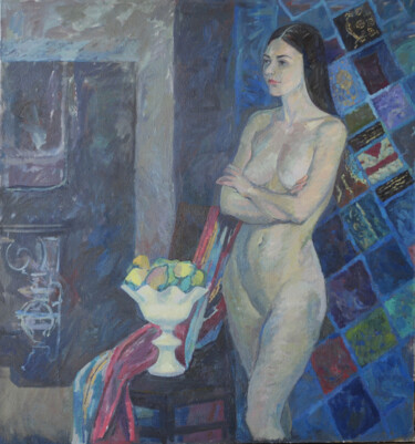 Peinture intitulée "Nude with fruits -…" par Margarita Suliaeva, Œuvre d'art originale, Huile