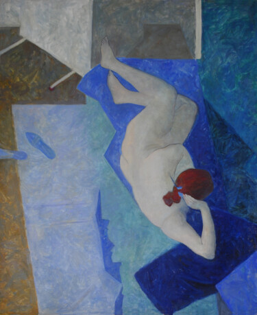 Peinture intitulée "Blue nude- oil pain…" par Margarita Suliaeva, Œuvre d'art originale, Huile