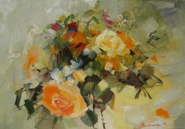 Картина под названием "etude of rose" - Tatyana Barinova, Подлинное произведение искусства, Масло