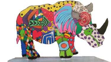 Sculpture titled "Rhinoceros Lassus" by Margaux Joanny, Original Artwork, Metals