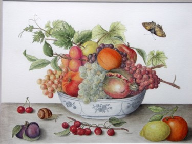 Pittura intitolato "PIATTO CON FRUTTA" da Margherita Cavassa, Opera d'arte originale, Olio