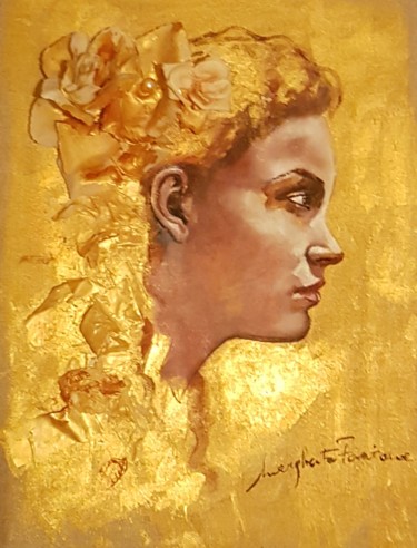 Painting titled "Golden woman" by Margherita Fascione, Original Artwork, Oil