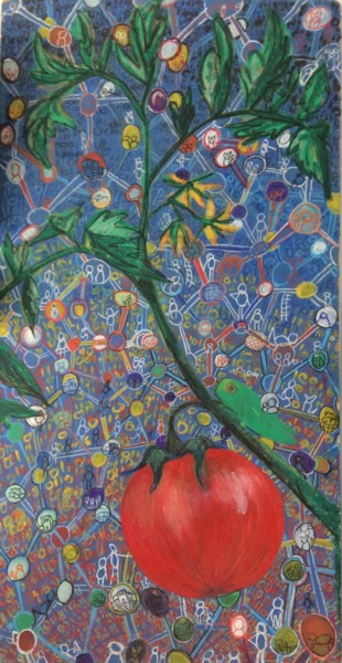 Pittura intitolato "Fotoni di un pomodo…" da Margherita Minto, Opera d'arte originale, Acrilico Montato su Altro pannello ri…