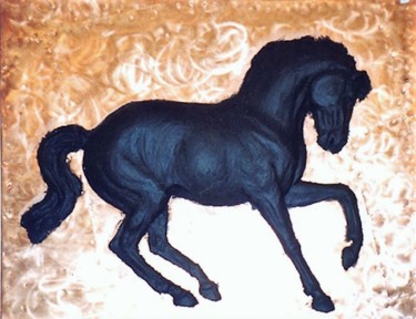 Sculpture titled "Cavallo nero in alt…" by Studio D'Arte, Original Artwork, Resin Mounted on Other rigid panel