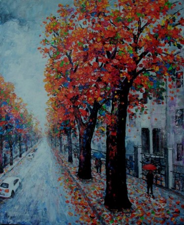 Painting titled "Street in City" by Aleks Margjini, Original Artwork, Acrylic