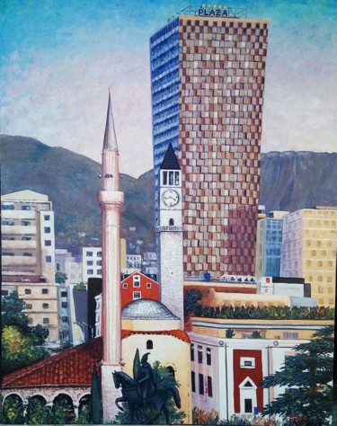 Painting titled "Tirana" by Aleks Margjini, Original Artwork, Acrylic