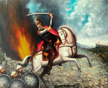 Painting titled "Gjergj Kastrioti(Sk…" by Aleks Margjini, Original Artwork, Oil