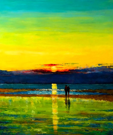 Painting titled "before sunset" by Aleks Margjini, Original Artwork, Oil