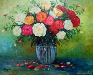 Painting titled "Flowers  roses" by Aleks Margjini, Original Artwork, Oil