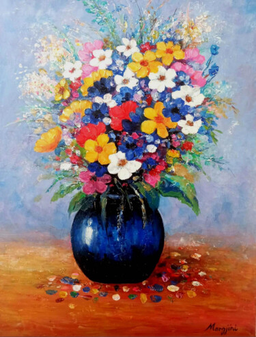 Peinture intitulée "Vase with Flowers" par Aleks Margjini, Œuvre d'art originale, Huile