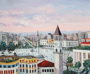 Painting titled "Skanderbeg square" by Aleks Margjini, Original Artwork, Oil