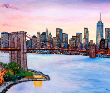 Peinture intitulée "Brooklyn bridge" par Aleks Margjini, Œuvre d'art originale, Huile