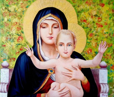 Painting titled "Mary and Jesus" by Aleks Margjini, Original Artwork, Oil
