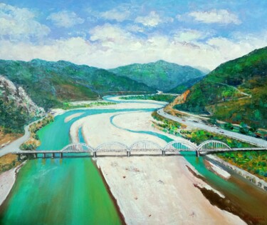 Painting titled "Zog bridge" by Aleks Margjini, Original Artwork, Oil