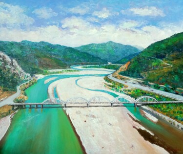 Pittura intitolato "Zog bridge" da Aleks Margjini, Opera d'arte originale, Olio