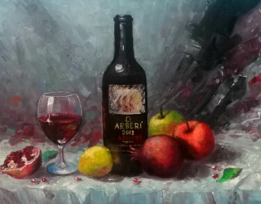 Painting titled "Arberit winery wine" by Aleks Margjini, Original Artwork, Oil