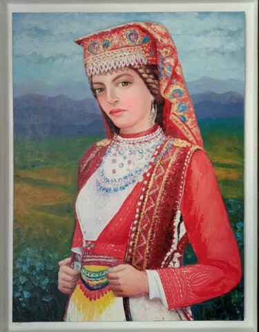 Schilderij getiteld "Mirditore bride wit…" door Aleks Margjini, Origineel Kunstwerk, Olie