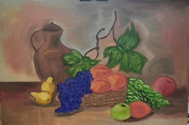 Painting titled "Мои любимые фрукты" by Margo, Original Artwork, Oil Mounted on Wood Stretcher frame
