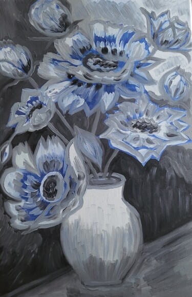 Painting titled "Синие цветы" by Margo, Original Artwork, Oil