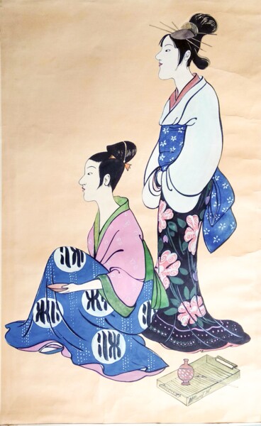 Peinture intitulée "2 Geisha" par Margo Miro, Œuvre d'art originale, Gouache