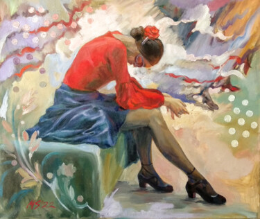 Painting titled "Flamenco dancer.Pau…" by Margo Miro, Original Artwork, Oil Mounted on Wood Stretcher frame