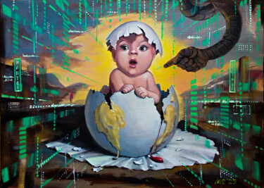 Painting titled "Child. Big Data Baby" by Margo Miro, Original Artwork, Acrylic