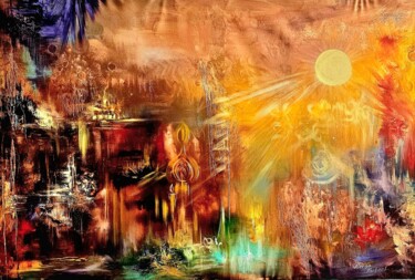 Painting titled "Sun Town" by Margo Tartart, Original Artwork, Oil