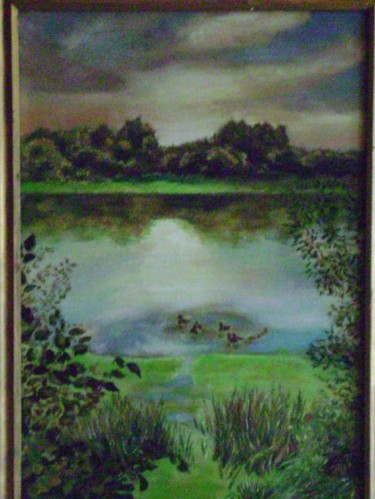 Картина под названием "озерная жизнь" - Марго, Подлинное произведение искусства